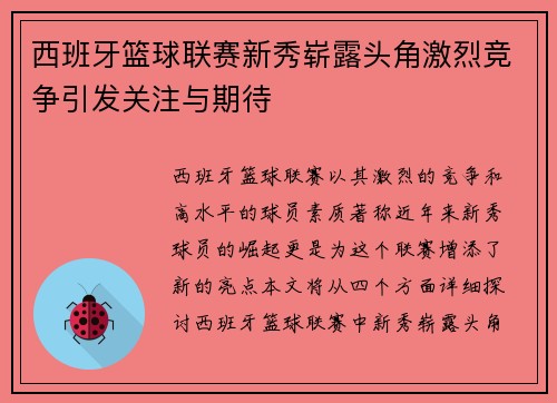 西班牙篮球联赛新秀崭露头角激烈竞争引发关注与期待